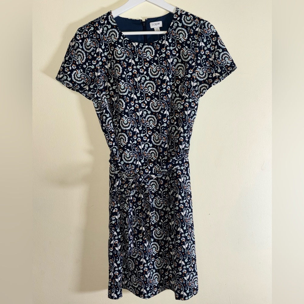 J. Crew Navy and White Patterned Dress